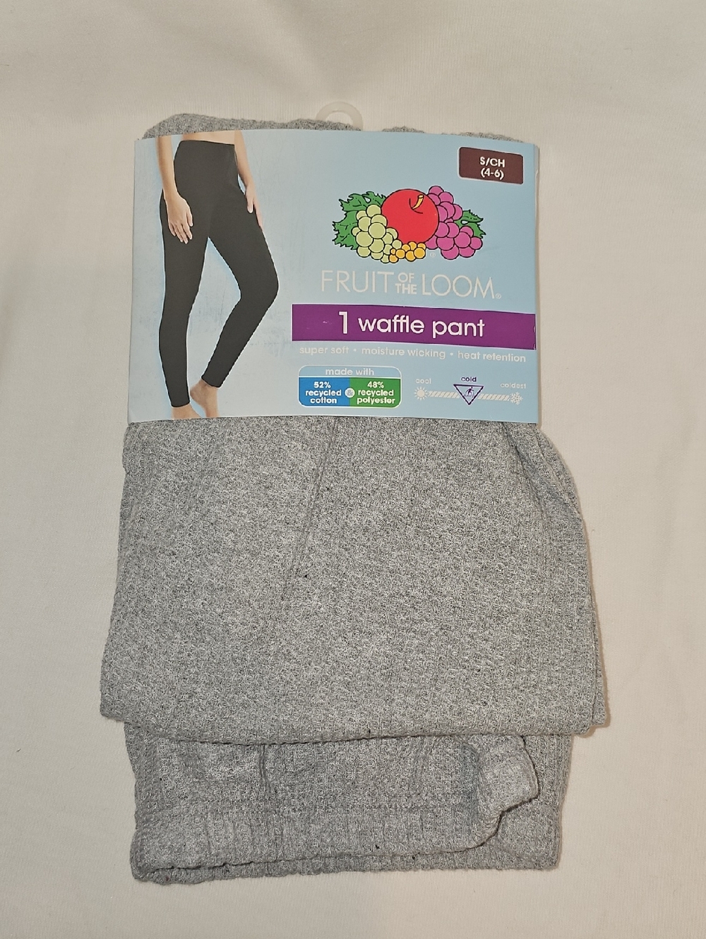 Fruit of the Loom Women's Small 4-6 Gray Waffle Knit Thermal Pants New